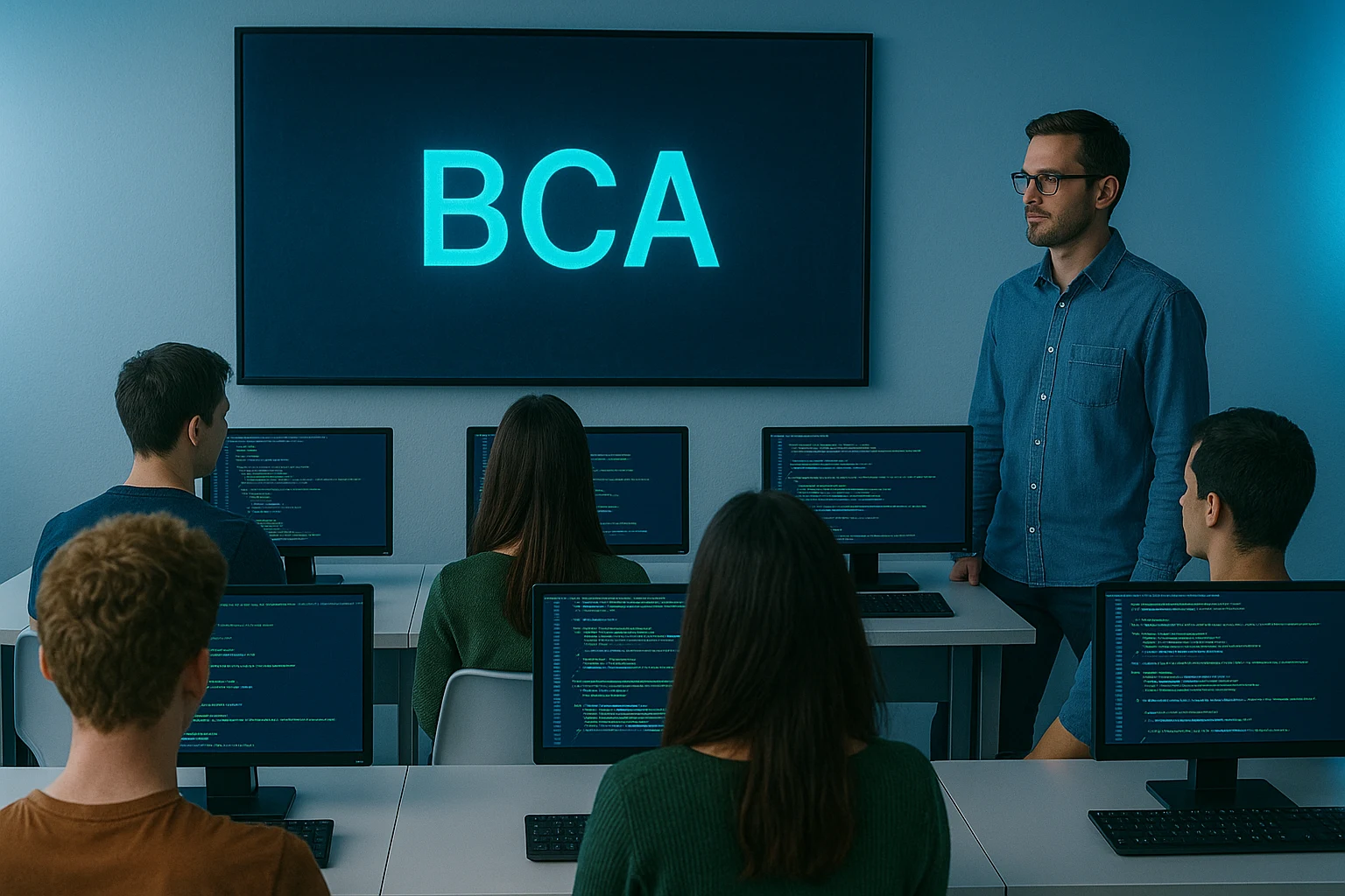 Image of Bca student studing or coding in lab